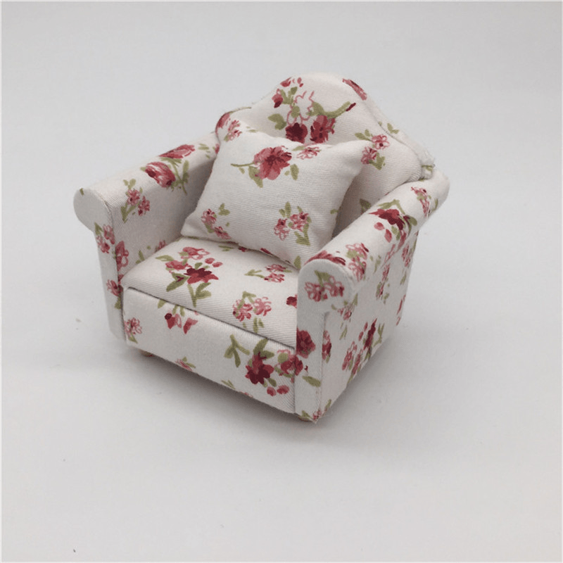 1:12 Puppenhaus Miniatur Rosa Blumen Sessel Einzelsofa Spielzeug Möbel Ornamente Weihnachtsgeschenk