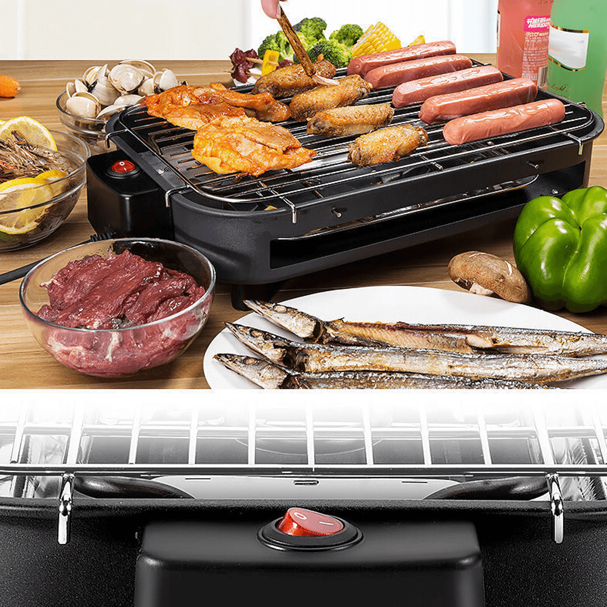 Electric BBQ Grill Table Top Barbecue Garden Camping Cooking 1300W In/Outdoor