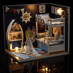 Kreatives Zimmer, DIY, handgefertigter Zusammenbau, Puppenhaus, Miniatur-Möbel-Set mit LED-Licht, staubdichter Abdeckung, Spielzeug für Kinder, Geburtstagsgeschenk, Heimdekoration-Kollektion