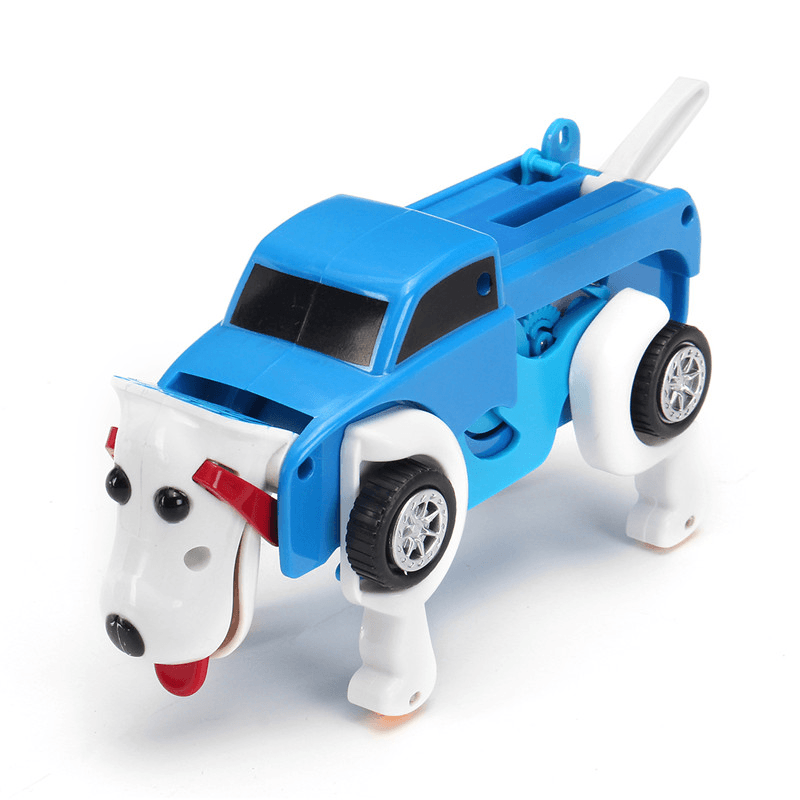 Automatic Transformation Dog Car Vehicle Clockwork Winding up for Kids Christmas Deformation Gift