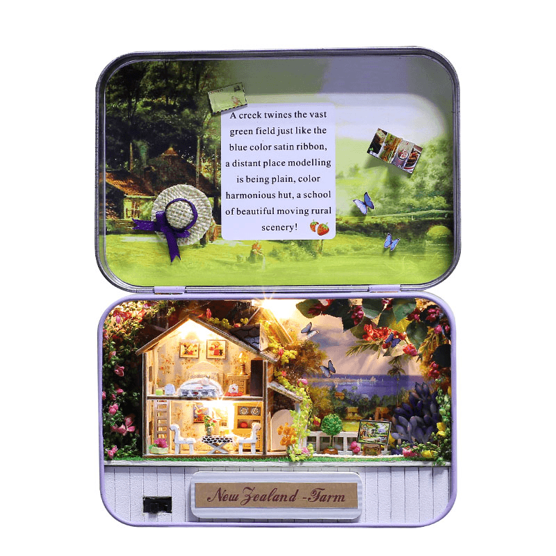 Iiecreate T-006 Happiness T-007 New Zealand Farm DIY Tin Box Secret Dollhouse Miniature Gift