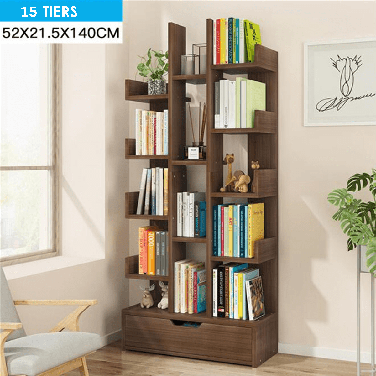 Creative Multi-Layer Bookshelf Simple Wooden Floor Bookcase Books Magazines Storage Shelf for Home Office Dormitory