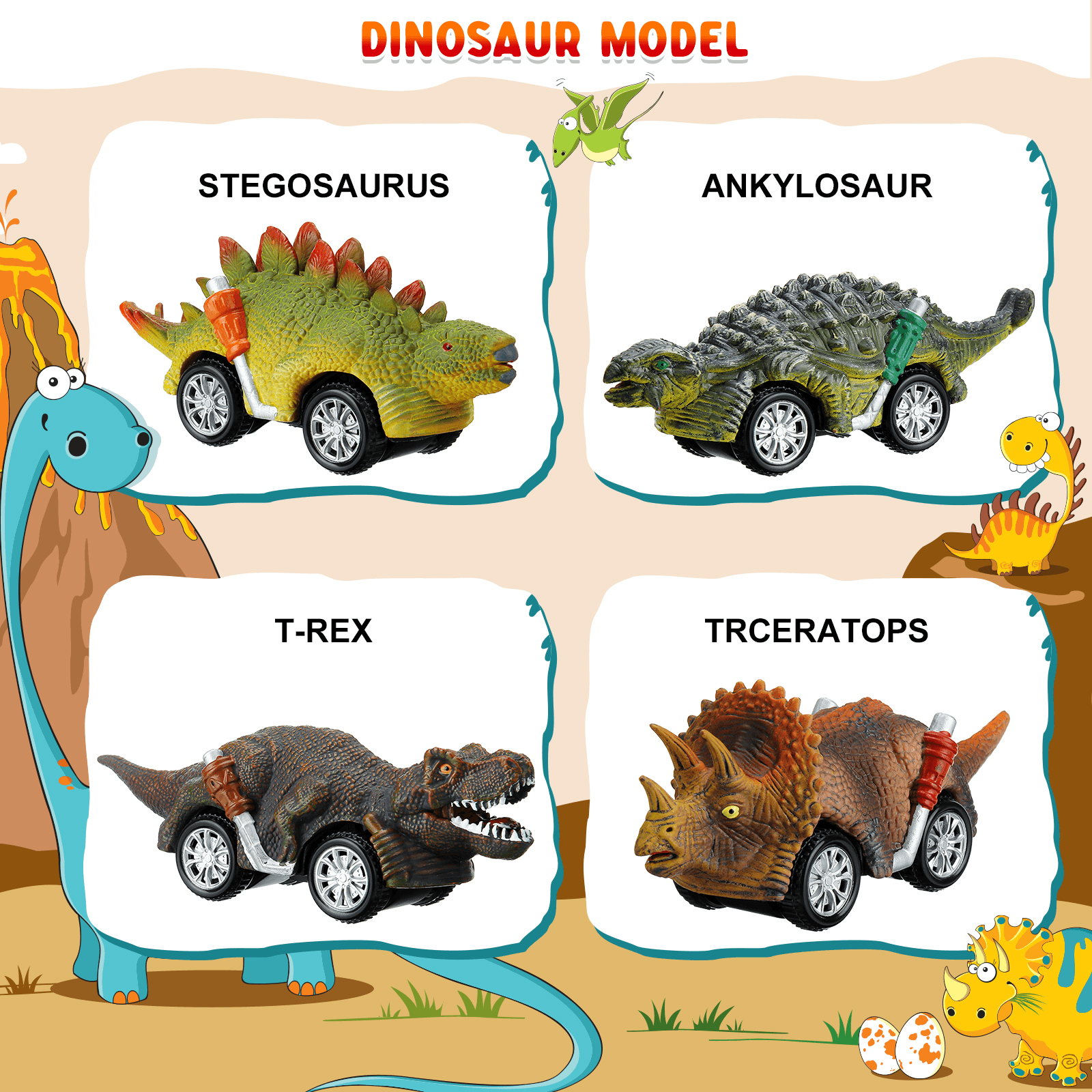 Pickwoo Dinosaurier-Spielzeug, Autos, Trägheitsfahrzeuge, Kleinkinder, Kinder, Dinosaurier-Partyspiele mit T-Rex, Dino-Spielzeug, Spielset, Geburtstagsgeschenke