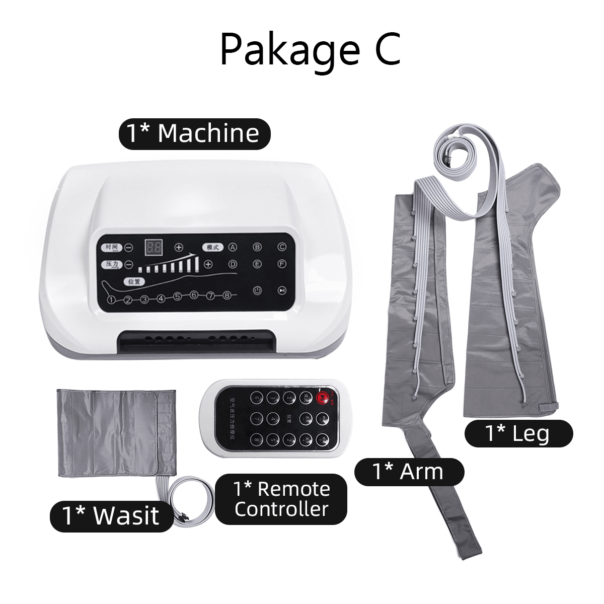 8 Air Chambers Leg Arm Waist Cuff Circulation Pressure Massager Remote Control