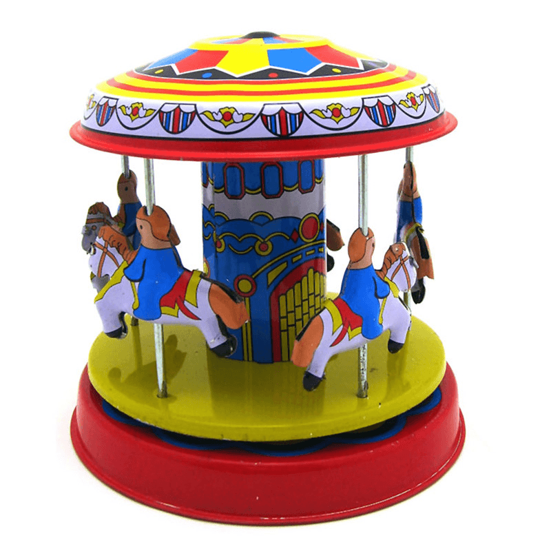 Classic Vintage Clockwork Wind up Merry-Go-Round Niños Niños Juguetes de hojalata con llave