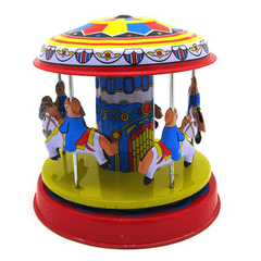 Classic Vintage Clockwork Wind up Merry-Go-Round Niños Niños Juguetes de hojalata con llave