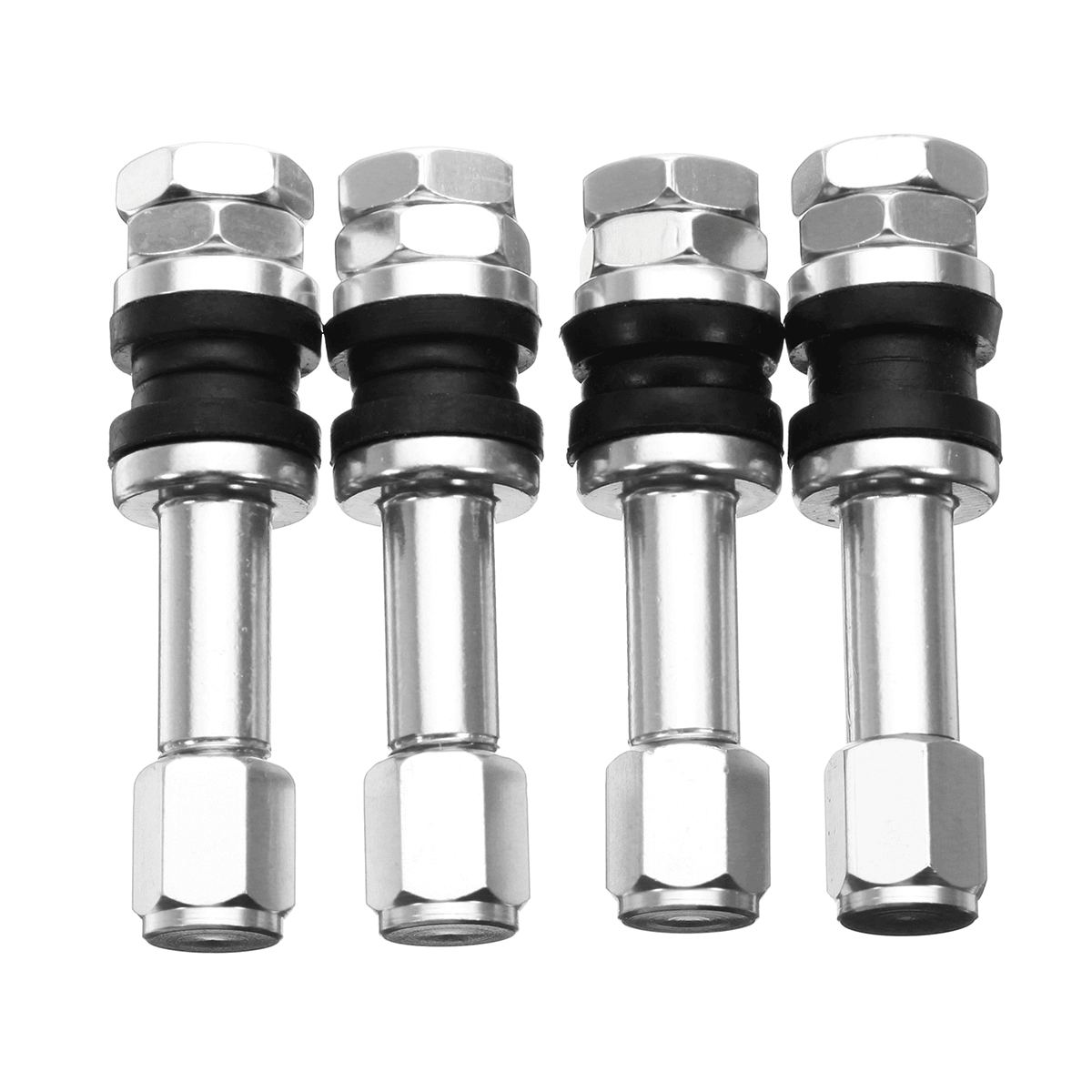 4Pcs Bolt in Aluminum Car Wheel Tire Tubeless Valves Stem with Dust Caps Silver