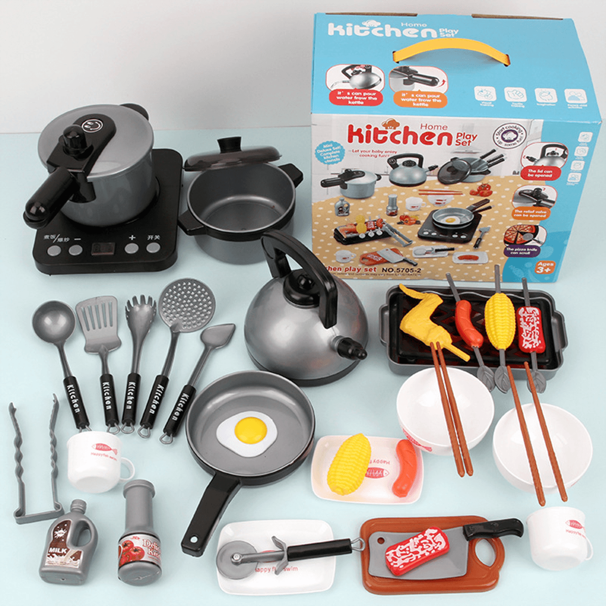 24/36Pcs Simulation Kitchen Cooking Pretend Play Set Educational Toy with Sound Light Effect for Kids Gift