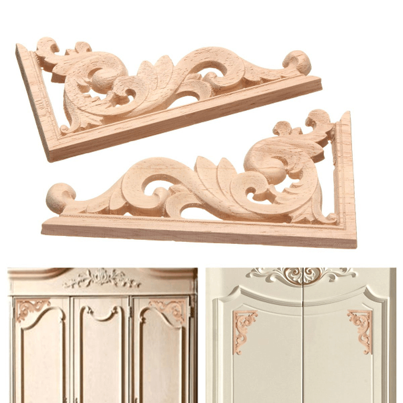 13*7CM Wood Carving Decal Corner Applique Frame for Wall Wardrobe Door Decoration