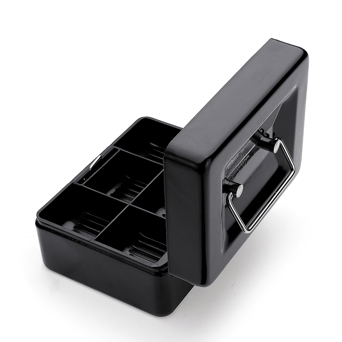 Mini caja de almacenamiento portátil de dinero seguro Metal resistente negro con bandeja para monedas Caja de transporte de efectivo