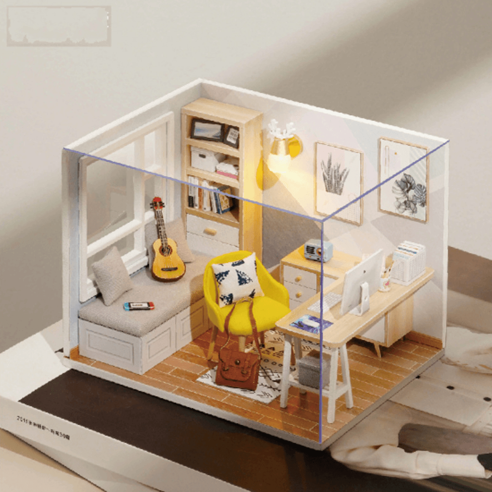 CUTEROOM DIY Doll House Sunshine Study Room Standard with Cover with Furniture Indoor Toys