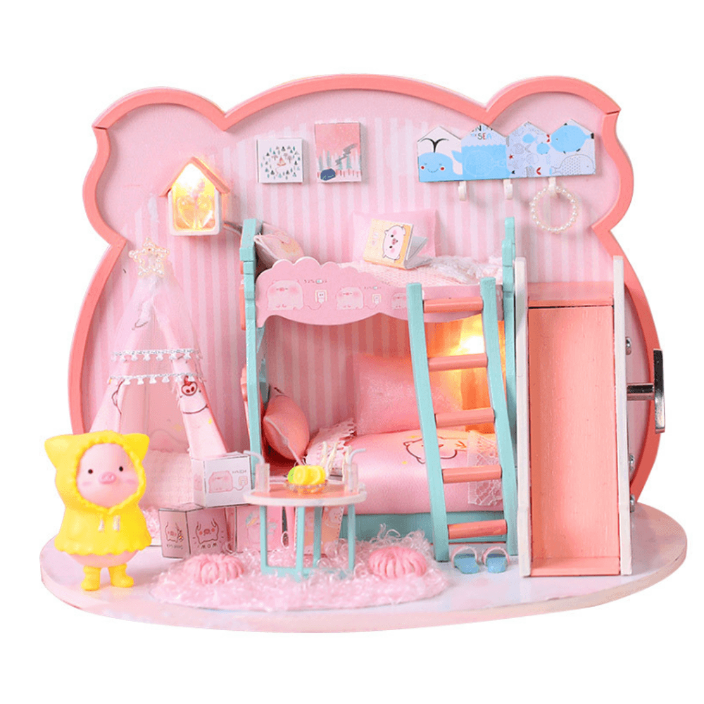 Iie Create P-003 Pig Girl DIY Assembled Doll House with Dust Cover with Furniture Indoor Toys