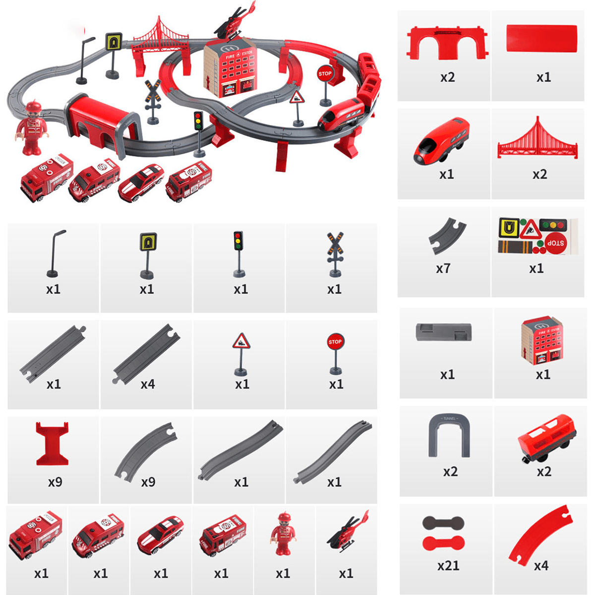 66/92 Pcs Multi-Style DIY Assembly Track Train Increase Parent-Child Interaction Toy Set with Sound Effect for Kids Gift