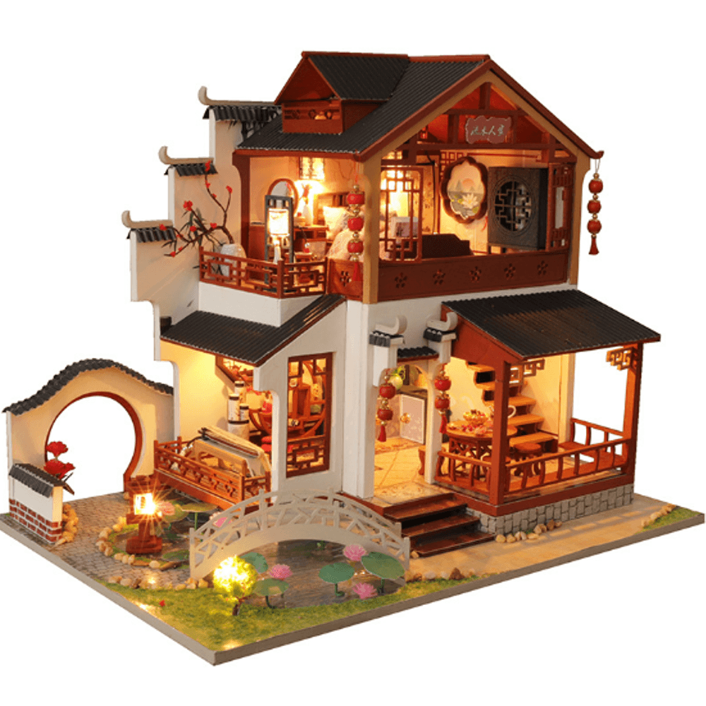 Wooden DIY Doll House with Furniture Zhao Hua Xi Shi Retro Chinese Style Antique Architecture Loft Doll House Indoor Toys