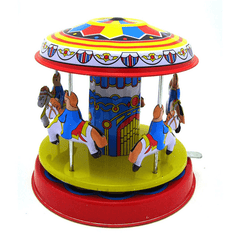 Classic Vintage Clockwork Wind up Merry-Go-Round Niños Niños Juguetes de hojalata con llave