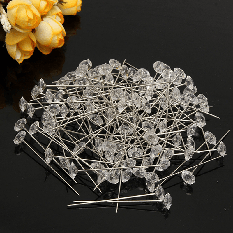 100Pcs Clear Diamante Flowers Pins Wedding Bouquet Supplies Diamond Corsage Florist Craft