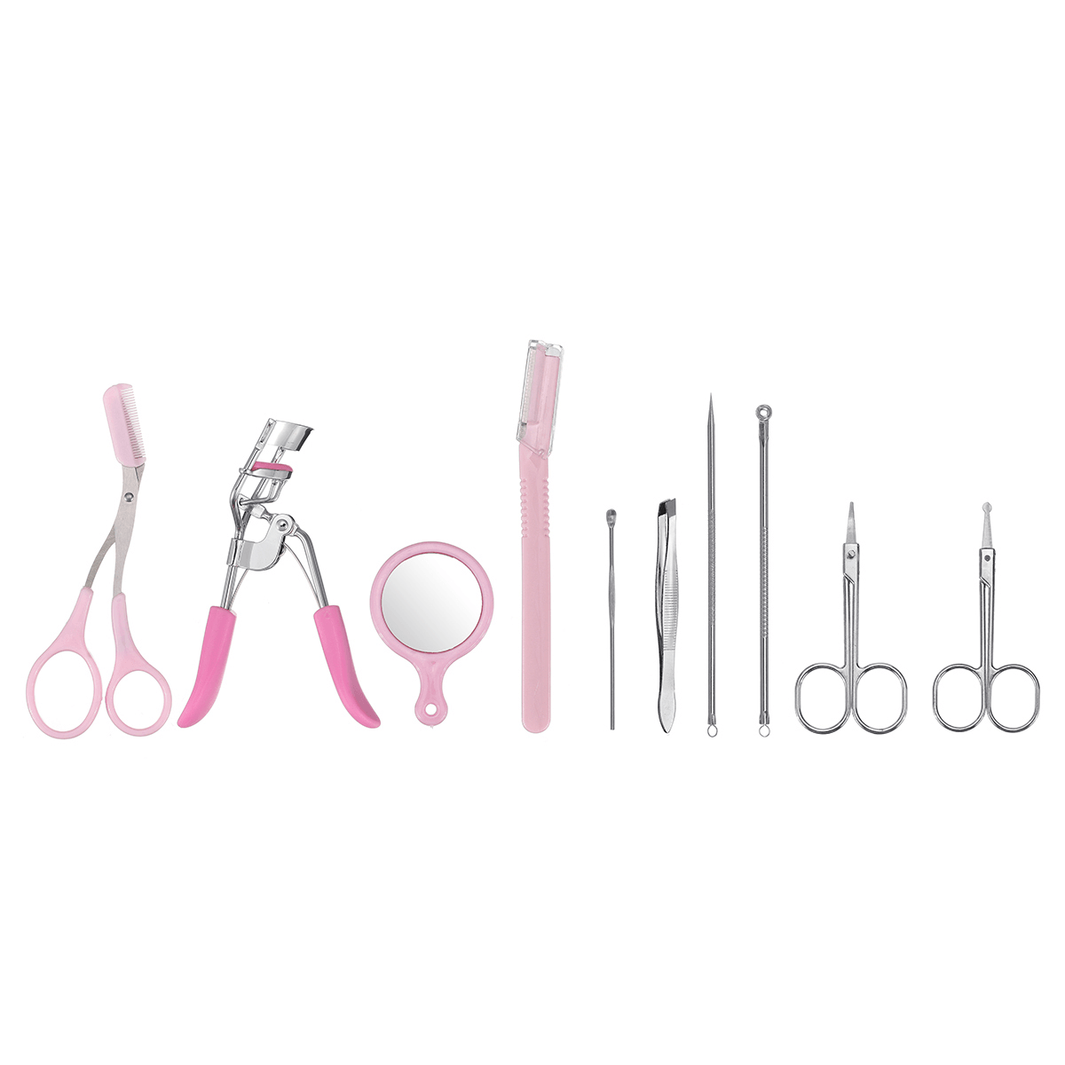 10Pcs Eyebrow Shaping Set Scissors Eyelash Curler Eyebrow Razor Eyebrow Comb Scissors Set