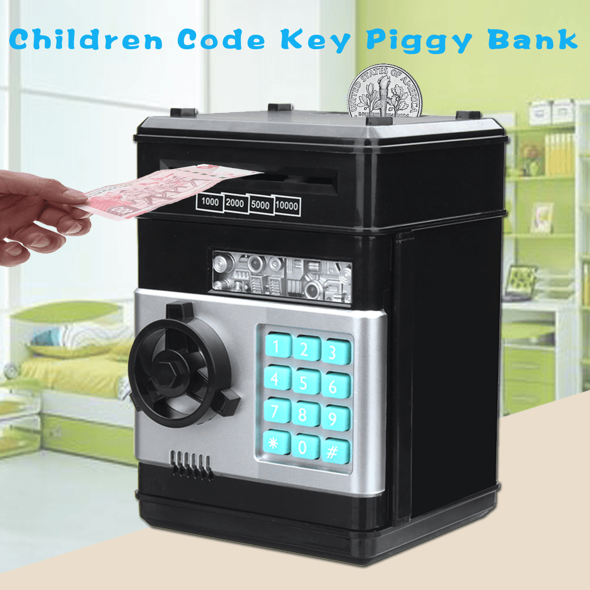 Black Mini Metal Safe Shaped Piggy Bank Safe Kids Toys