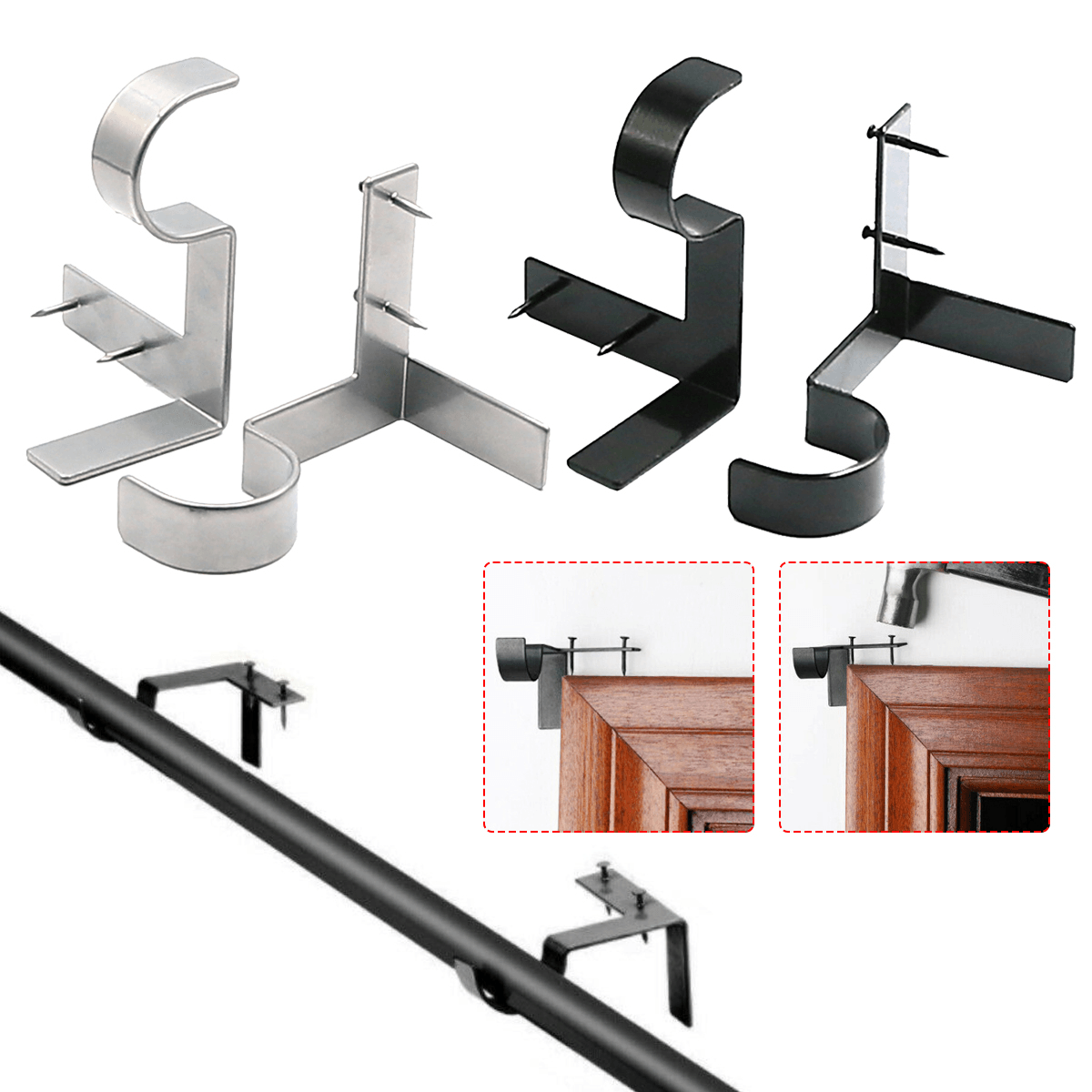 2 staffe per aste per tende da appendere, staffa per asta per tende, rubinetto, cornice per finestra senza trapano