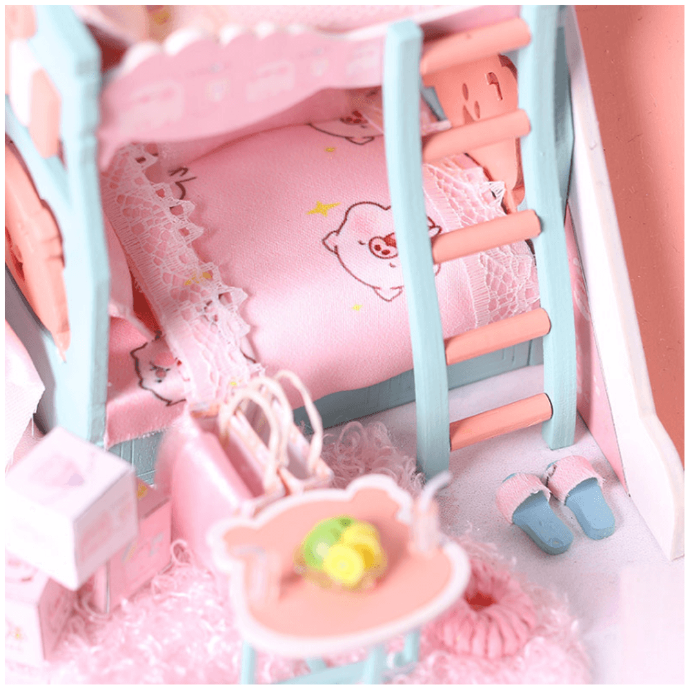 Iie Create P-003 Pig Girl DIY Assembled Doll House with Dust Cover with Furniture Indoor Toys