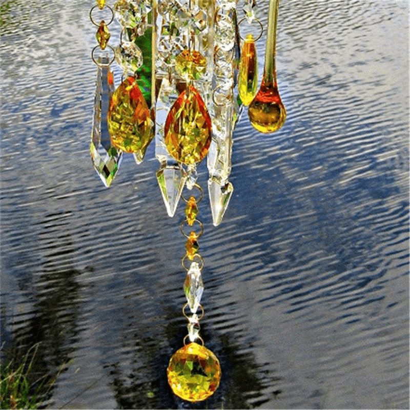 Yellow White Crystal Wind Chimes Extended Version Free Cleaning Fuss-Free Assembly Wind Chimes for Garden Patio Lawn