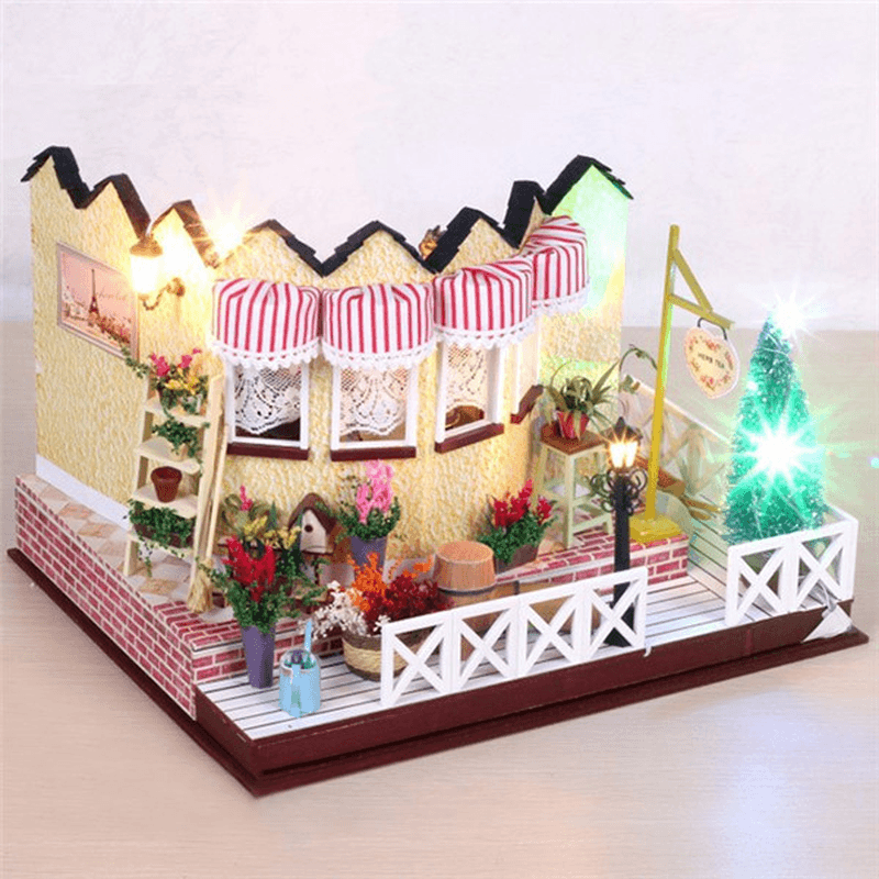 Hoomeda LY001 Herb Tea Vanilla Milk Tea House DIY Dollhouse with Music Light Cover Miniature Model