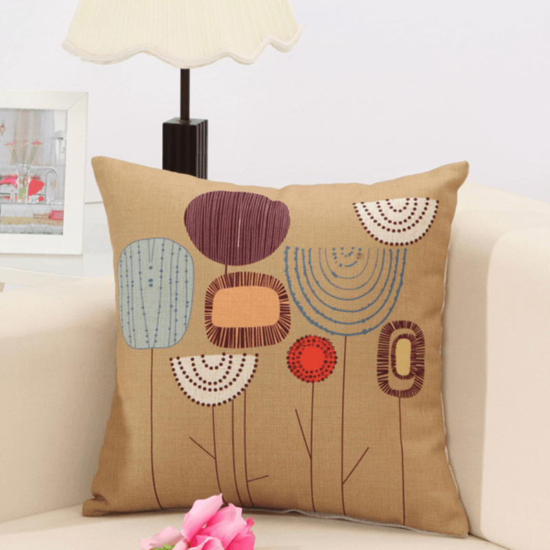 Concise Style Flower Pattern Decoration Cushion Cover Square Linen Pillow Case