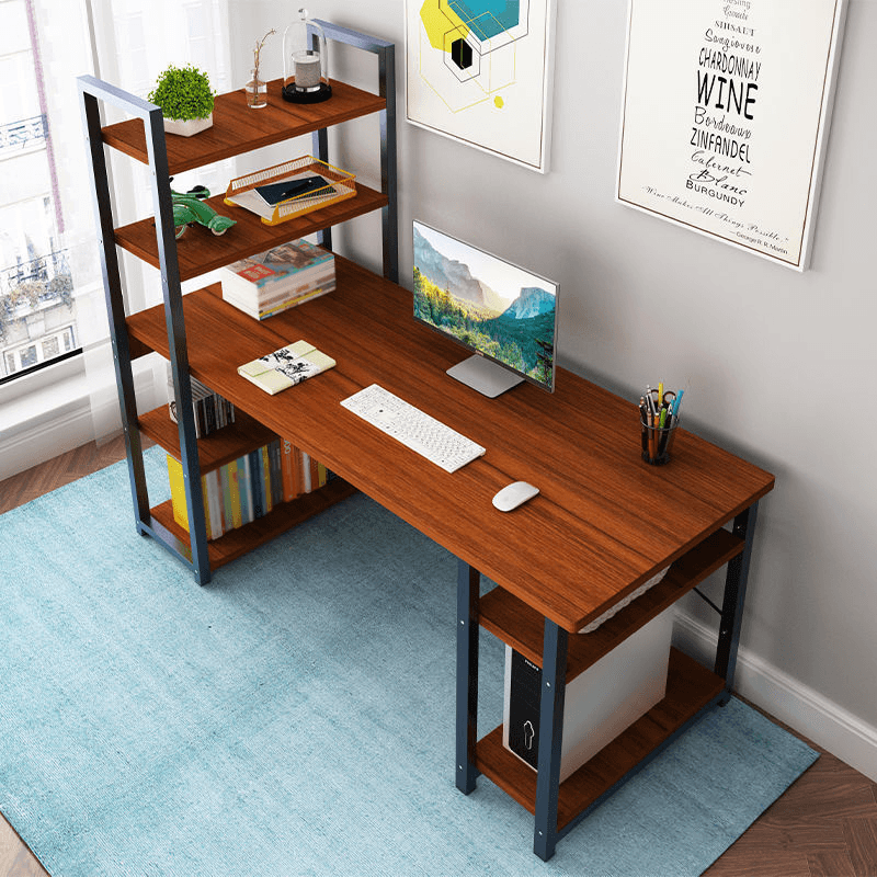 Computer Desktop Desk Simple Desk with Bookshelf Combination One Table Student Simple Home Double Writing Desk for Home Office