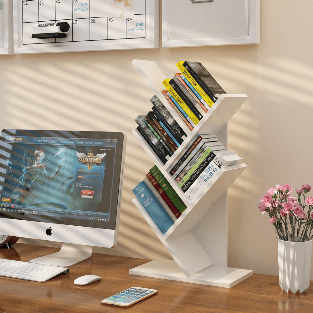 Creative Color Storage Shelf 3 Layers Tree-Shaped Bookshelf Simple Shelf Desk Storage Rack for Home Office