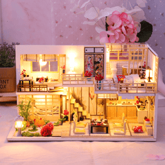 Wooden Crafts DIY Handmade Assembly 3D Doll House Miniature Furniture Kit with LED Light Toy for Kids Birthday Gift Home Decoration