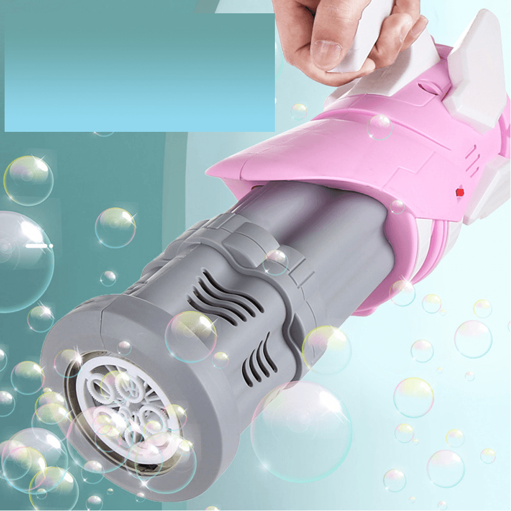 Electric Bubble Gatling Machine Maker One Key Bubble 5-Hole Output Toy with Light and Music for Kids Play Gift