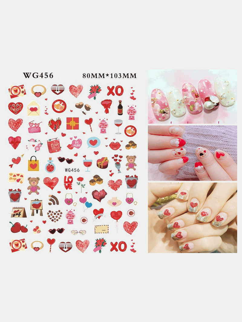 3D Nail Art Stickers Heart Colorful Red Lip Nail Transfer Decals Valentine'S Day Tips