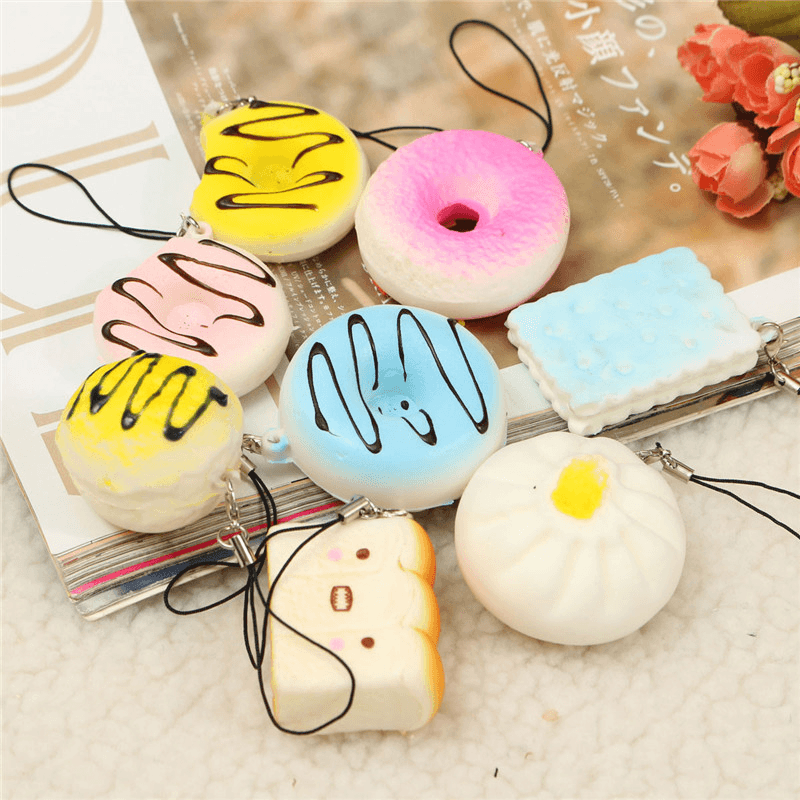 12PCS Mini Squishy Bread Scented Panda Toast Donuts Cone Humbarger Turtle