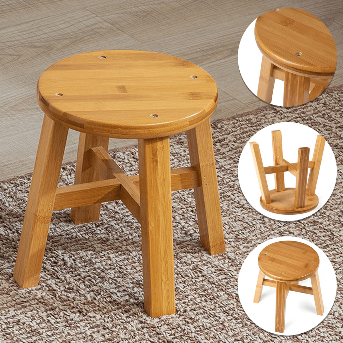 Circular Solid Wooden Stool Small Bench Sofa Tea Table Chair Shoe Bench Stool for Children'S Adult Stool Living Room