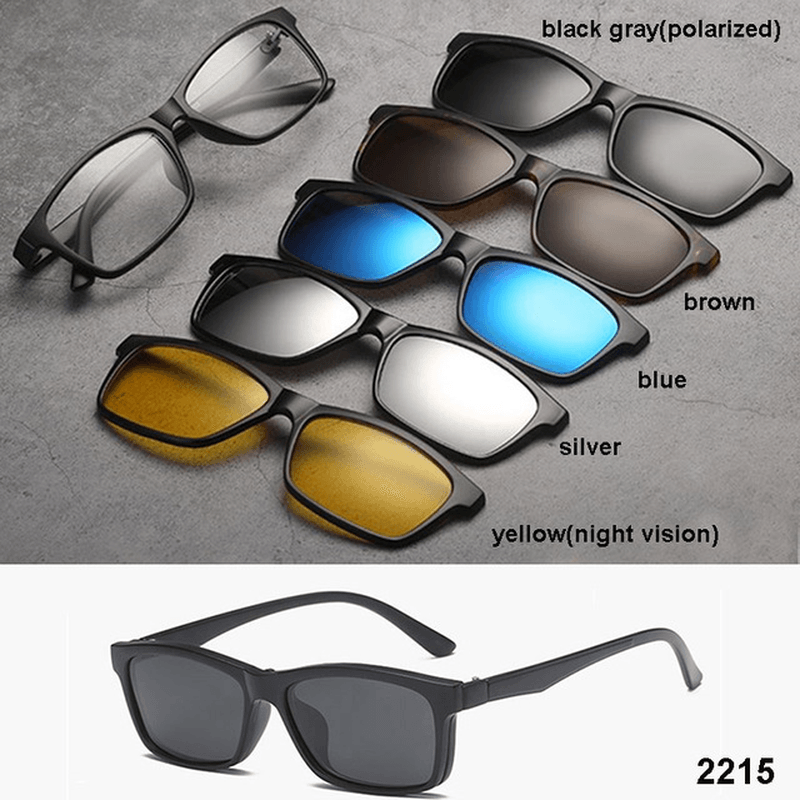 5 in 1 TR-90 Polarized Magnetic Glasses Clip on Magnetic Lens Sunglasses Uv-Proof Night Vision with Leather Bag