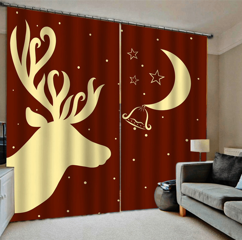 132*160Cm Christmas Printed Curtains Blackout Window Curtains for Living Room Christmas Decoration