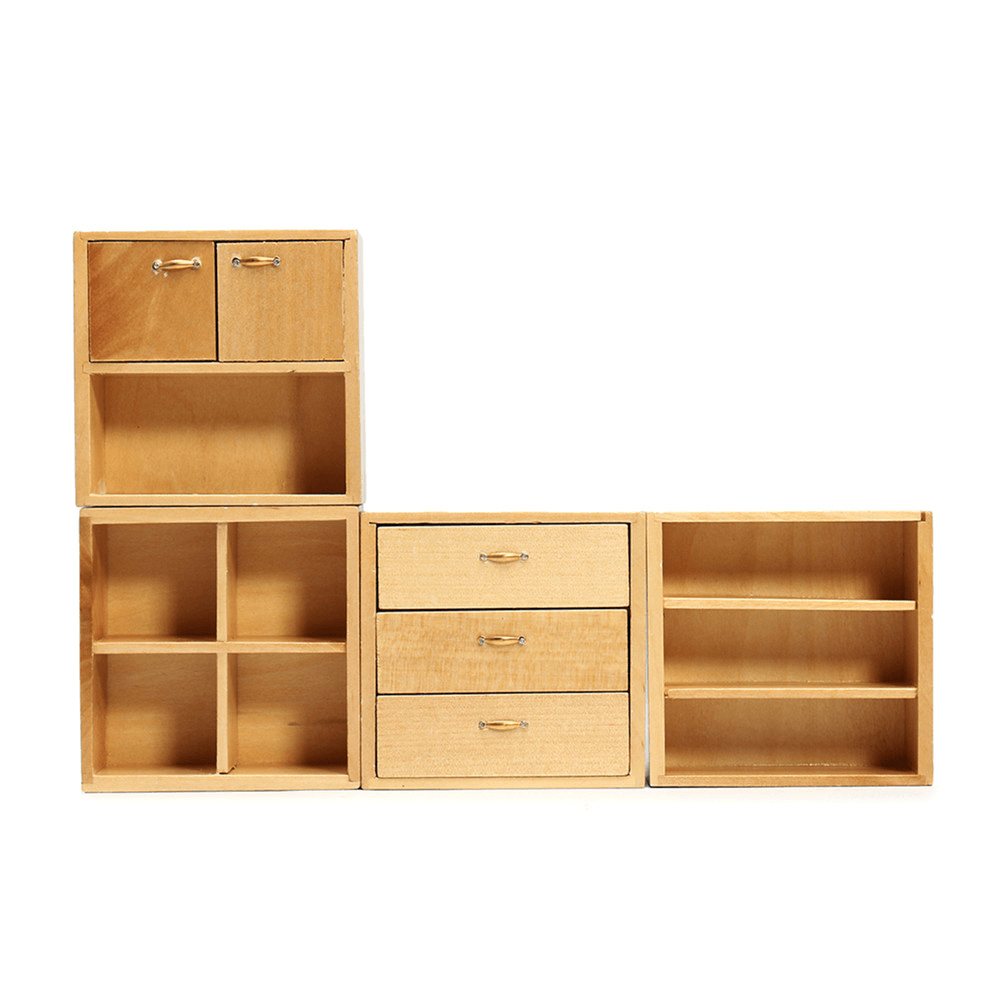 1:12 Puppenhauszubehör Holzmöbel Schrank Schrank mit 4 Abschnitten