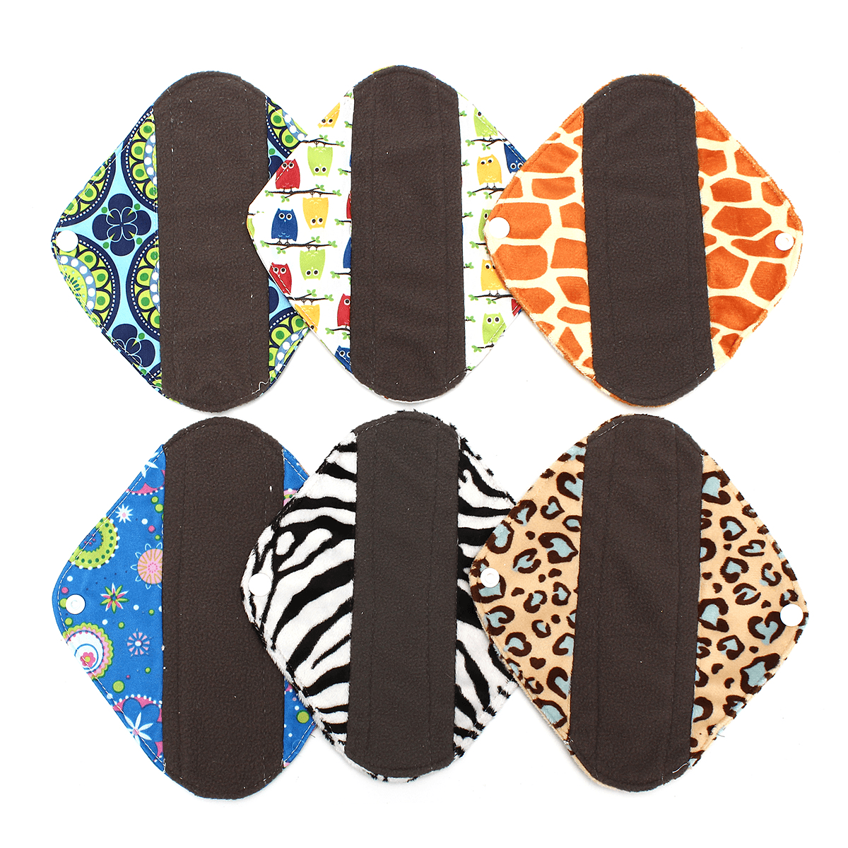 6Pcs 7.86" Reusable Charcoal Bamboo Cloth Menstrual Sanitary Pads Panty Liner Maternity Mama Pads