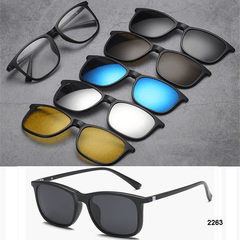 5 in 1 TR-90 Polarized Magnetic Glasses Clip on Magnetic Lens Sunglasses Uv-Proof Night Vision with Leather Bag