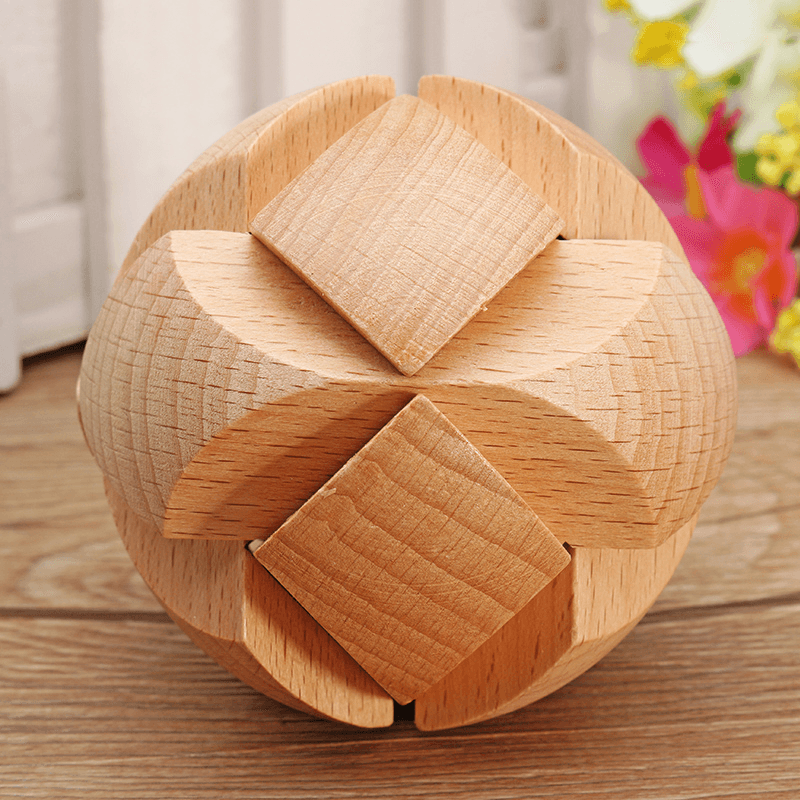 Kong Ming Lock Toys Children Kids Assembling Challenge 3D Puzzle Cube IQ Brain Wooden Toy