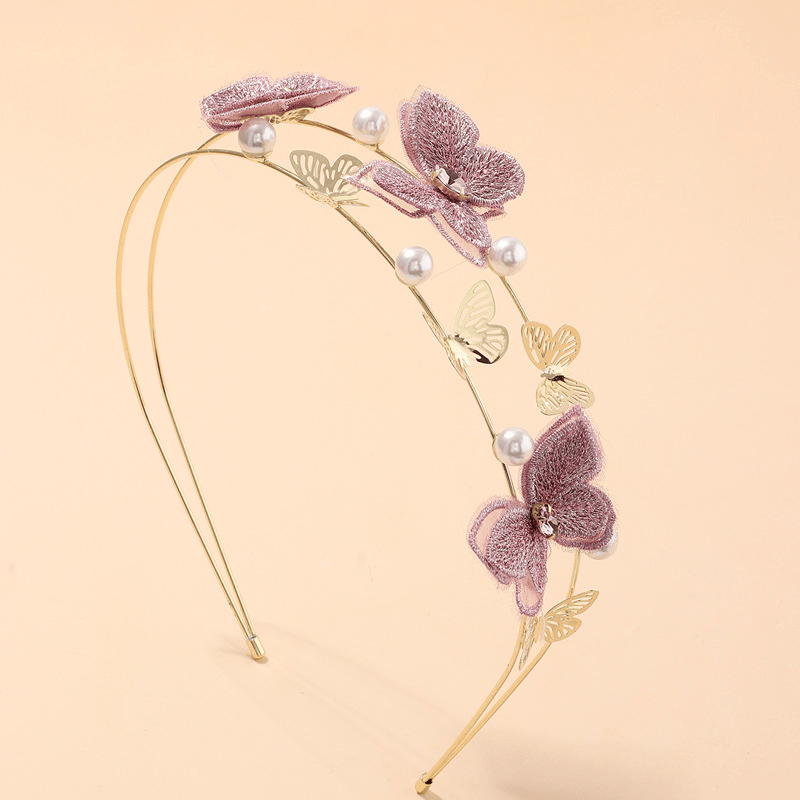 Diadema de mariposa púrpura romántica con bordado hecho a mano, accesorios para el cabello