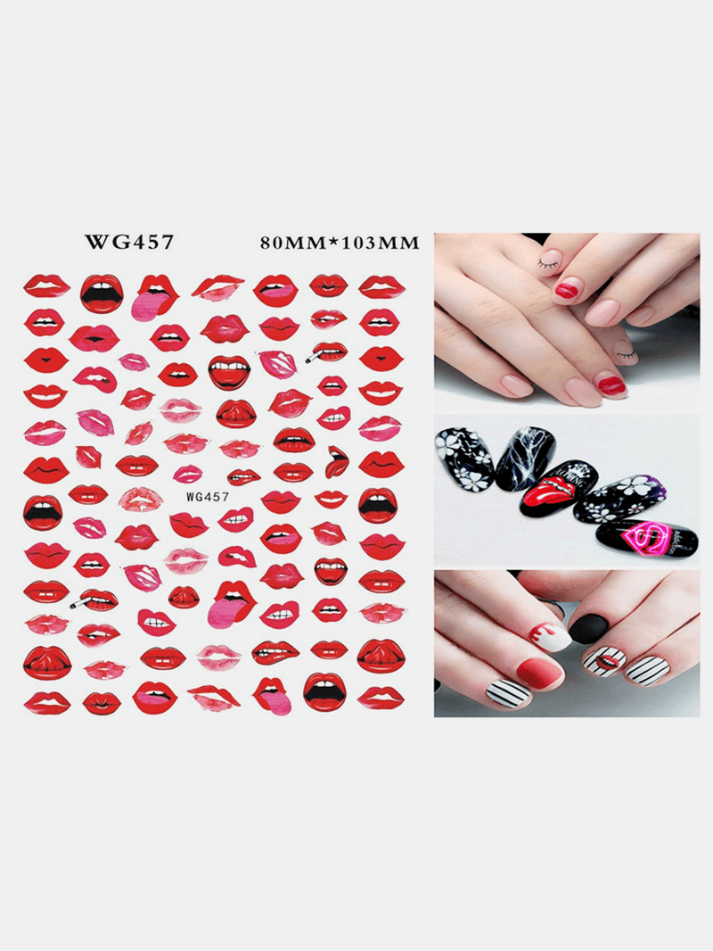 3D Nail Art Stickers Heart Colorful Red Lip Nail Transfer Decals Valentine'S Day Tips