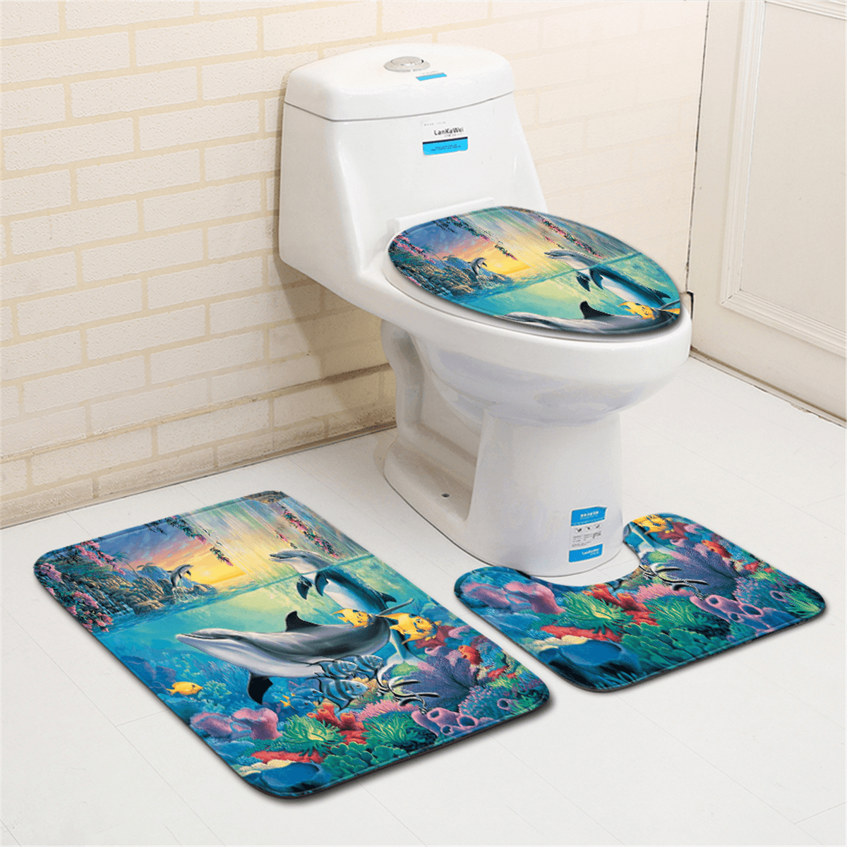 Bathroom Non-Slip European Marine Starfish Decoration Style Decoration Base Carpet Lid Toilet Cover Bathroom Mat Shower Curtain