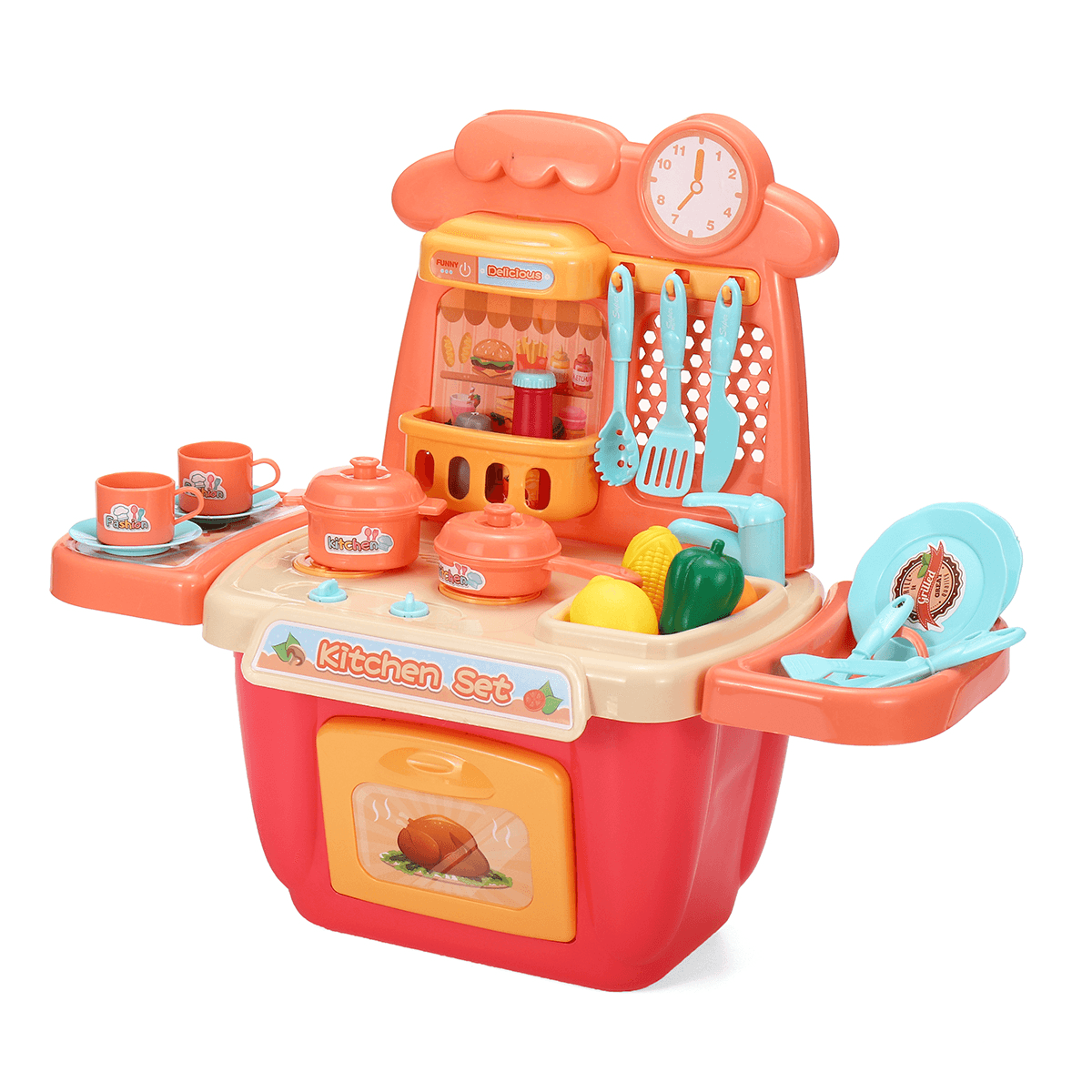 22/26 Pcs Simulation Mini Kitchen Cooking Play Fun Educational Toy Set with Realistic Lighting and Sound Effects for Kids Gift