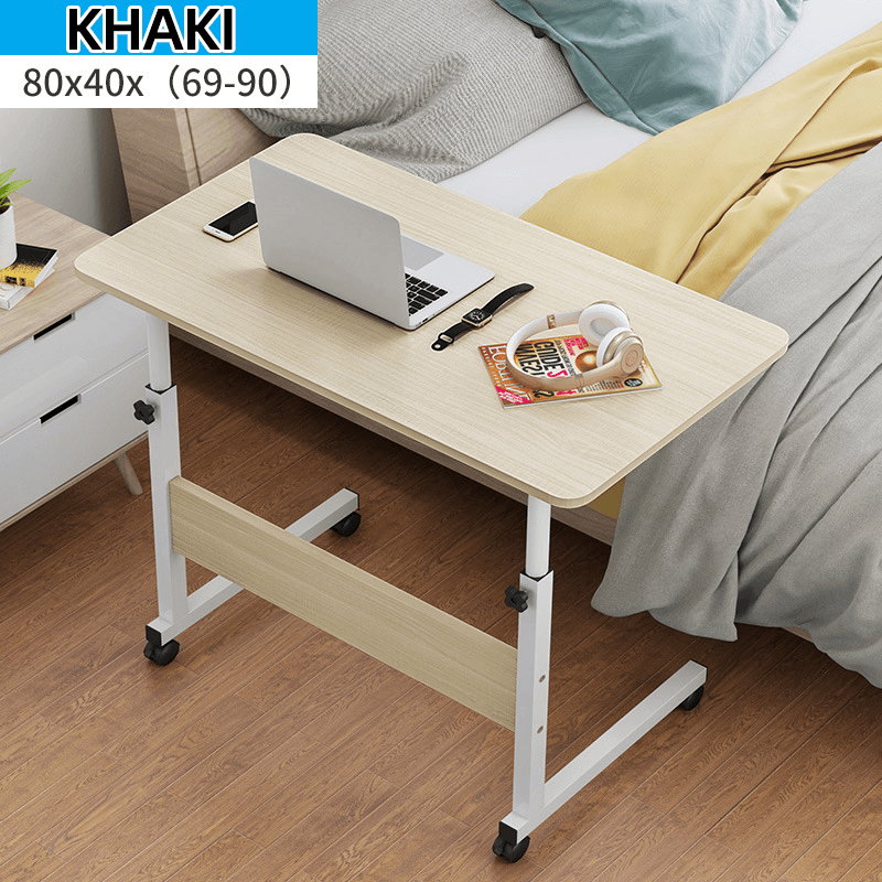 Computer Laptop Desk Adjustable Height Moveable Bed Side Writing Study Table Bookshelf with Storage Racks Home Office Furniture