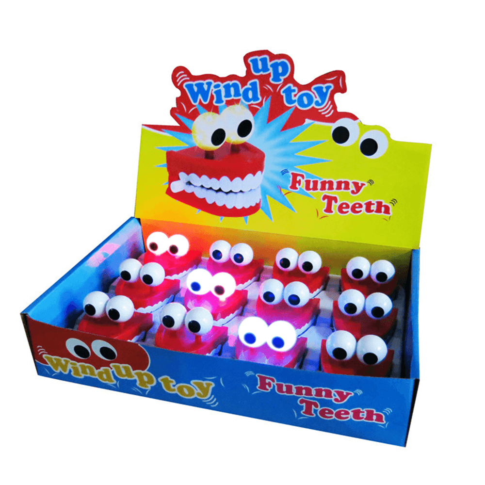 1Pc Clockwork Jumping Teeth Red Wind up Funny Mouth Tooth with Eyes Flashing Novelties Trick Toys