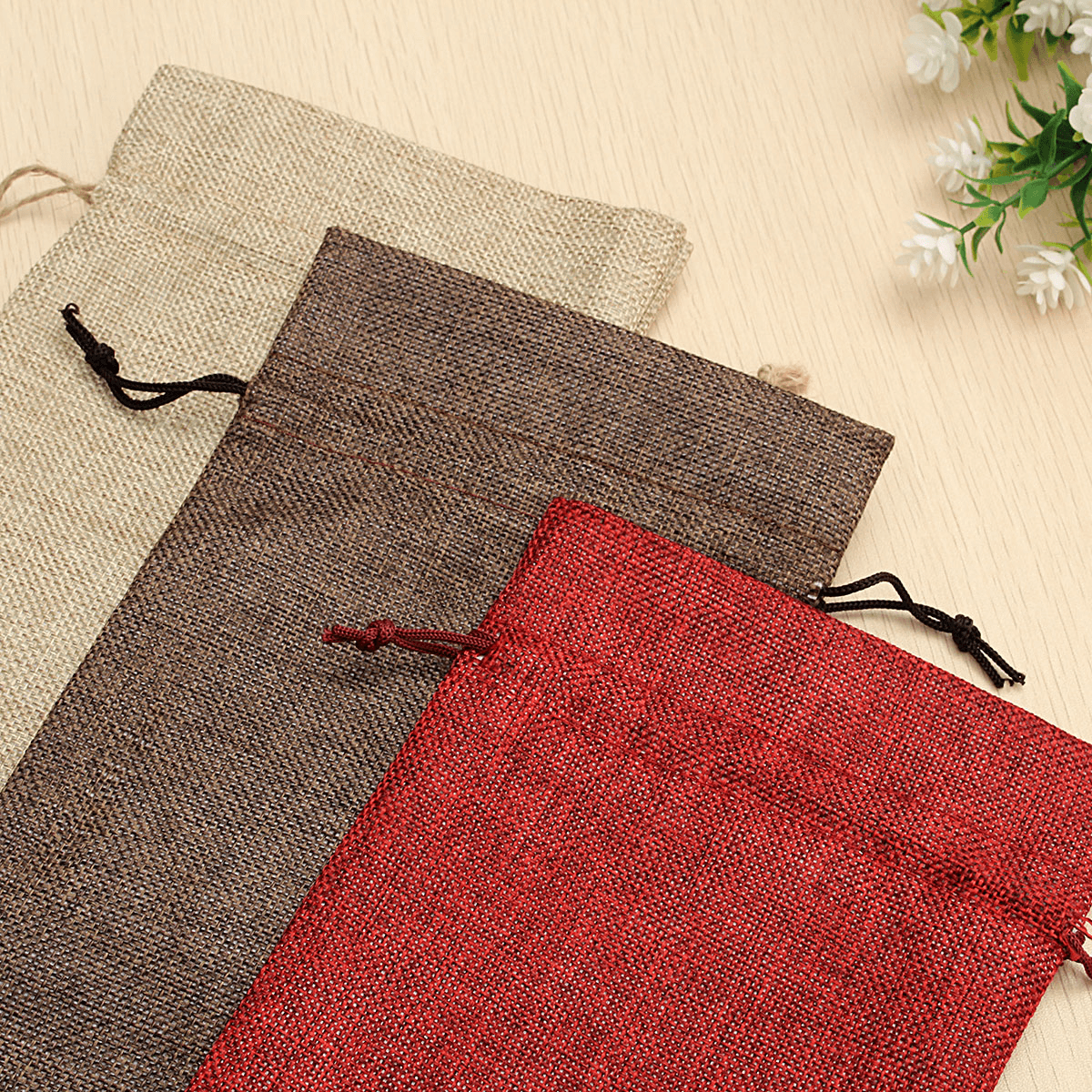 5PCS Natural Jute Burlap Vintage Wedding Favours Hessian Wine Bottle Bags Gift