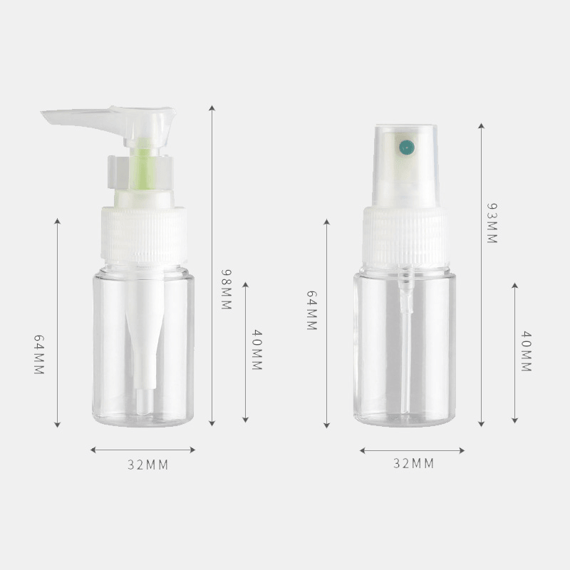 2 uds., 20Ml, juego de botellas de plástico transparente con pulverizador, botella con manguera para apretar, loción, crema hidratante, subbotella