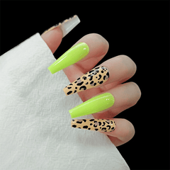 24 pezzi/set extra lungo ballerina unghie finte stampa leopardo fluorescente donne copertura completa unghie