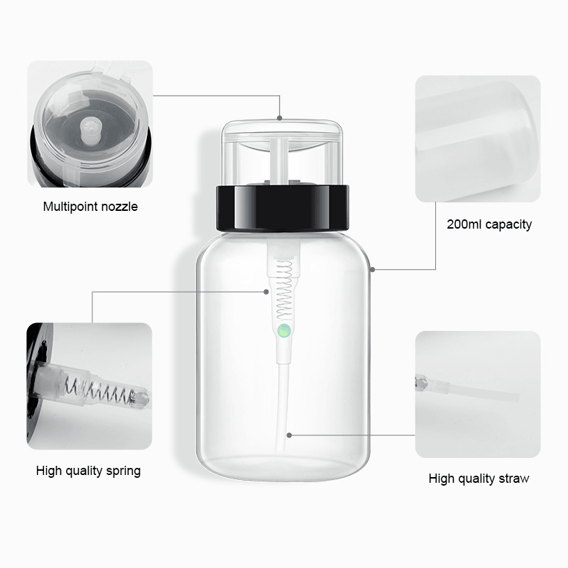 1Pcs 200Ml Leere Kunststoff Nachfüllbare Flaschen Nagellack Entferner Alkohol Flüssigkeit Drücken Pump Dispenser Flasche Nail art UV gel Reiniger